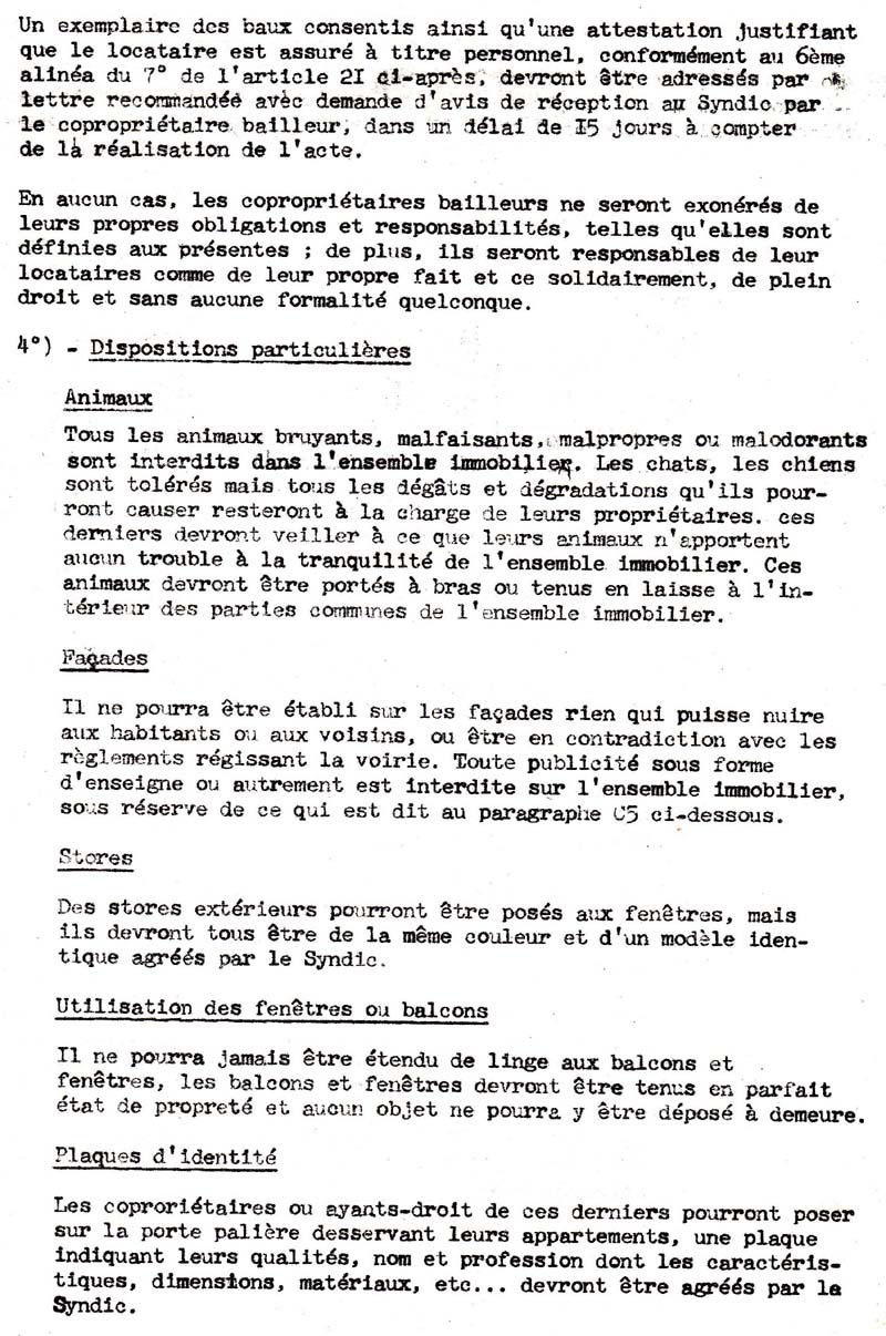 Extrait du èglement de copropriété du local